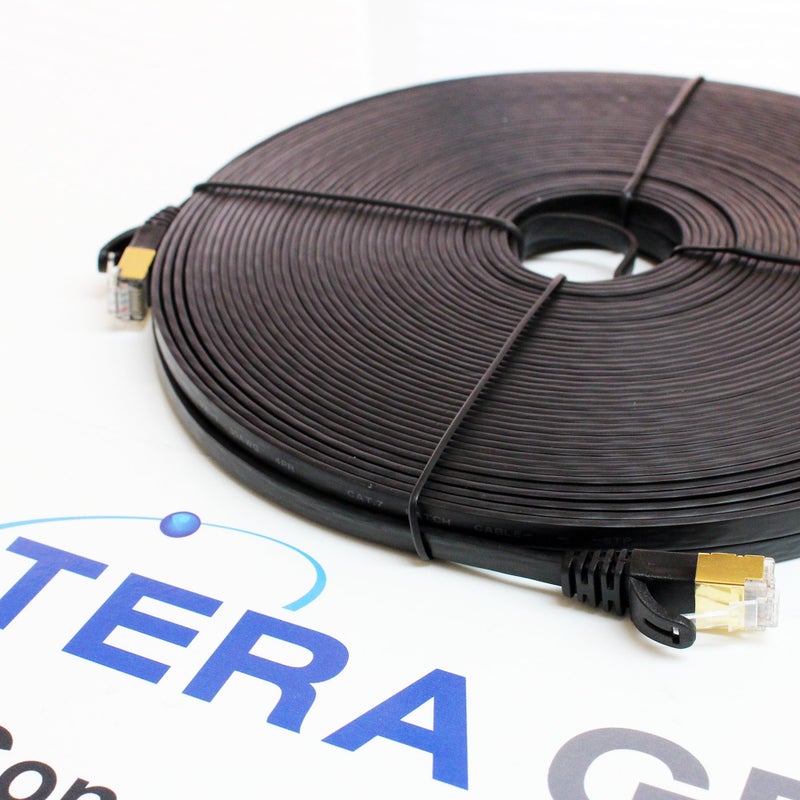 Tera Grand - 75FT - CAT7 10 Gigabit Ethernet Ultra Flat Patch Cable for Modem Router LAN Network, Gold Plated Shielded RJ45 Connectors, Faster Than CAT6a CAT6 CAT5e, Black - Image 3